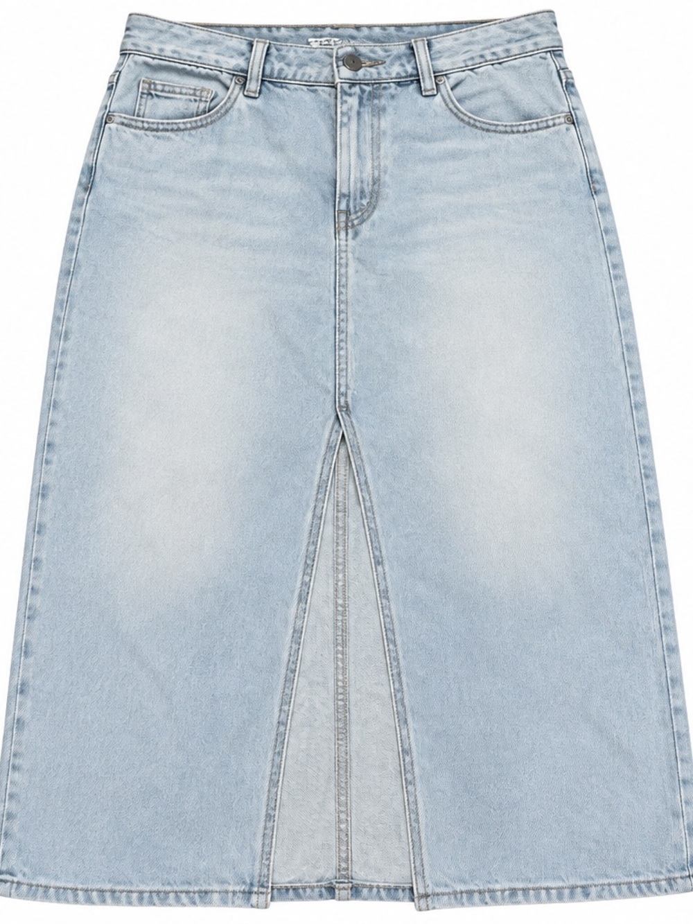 Old Navy Women’s Drapey Denim Maxi Skirt Size 8 Light Wash Front Slit